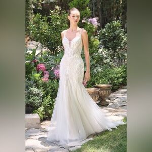 Embellished Beaded Lace White Tulle Mermaid Wedding Dress